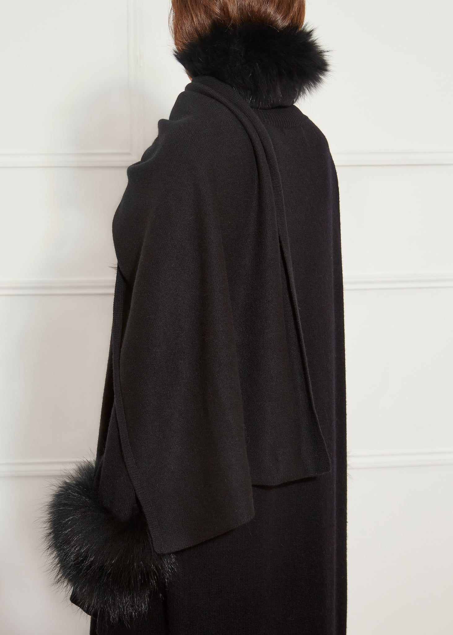 Black Fur Trim Cashmere Blend Scarf