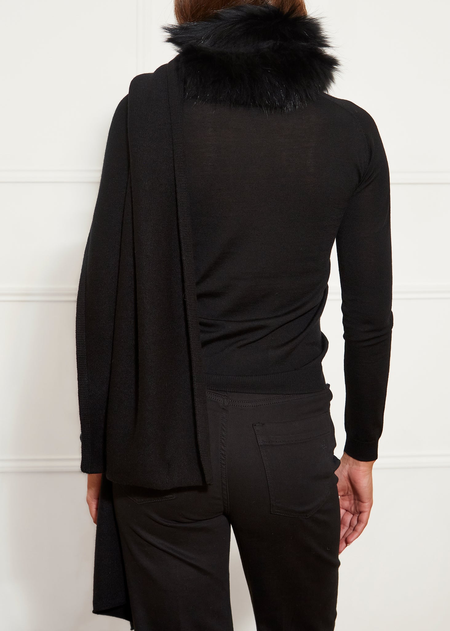 Black Fur Trim Cashmere Blend Scarf