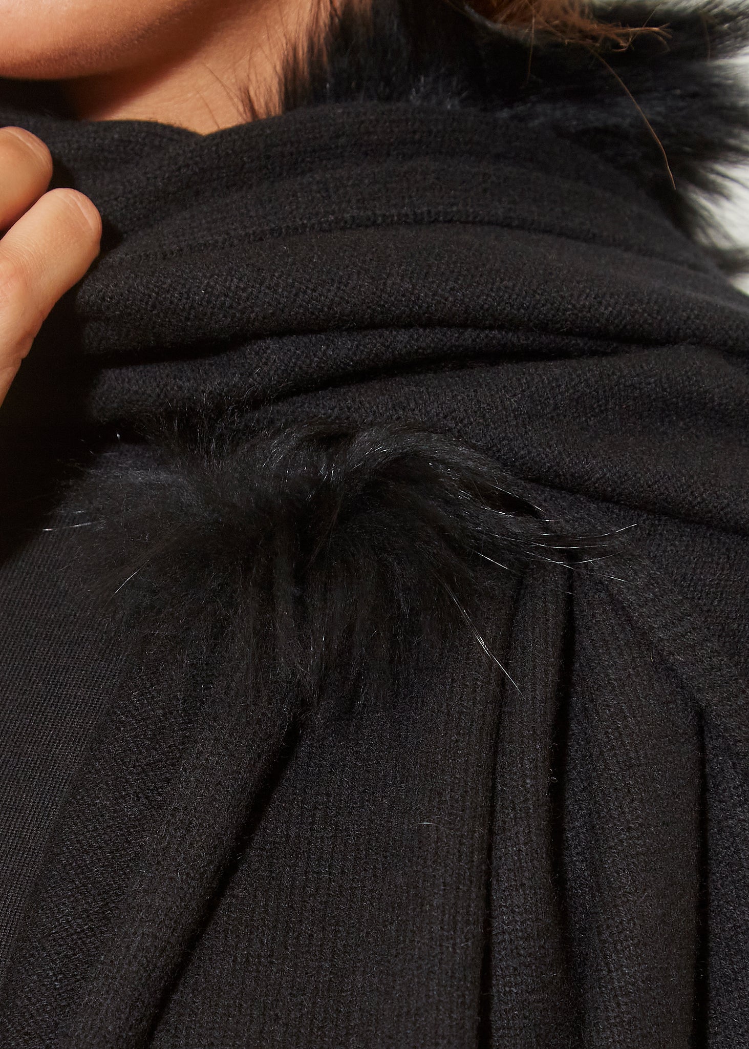 Black Fur Trim Cashmere Blend Scarf