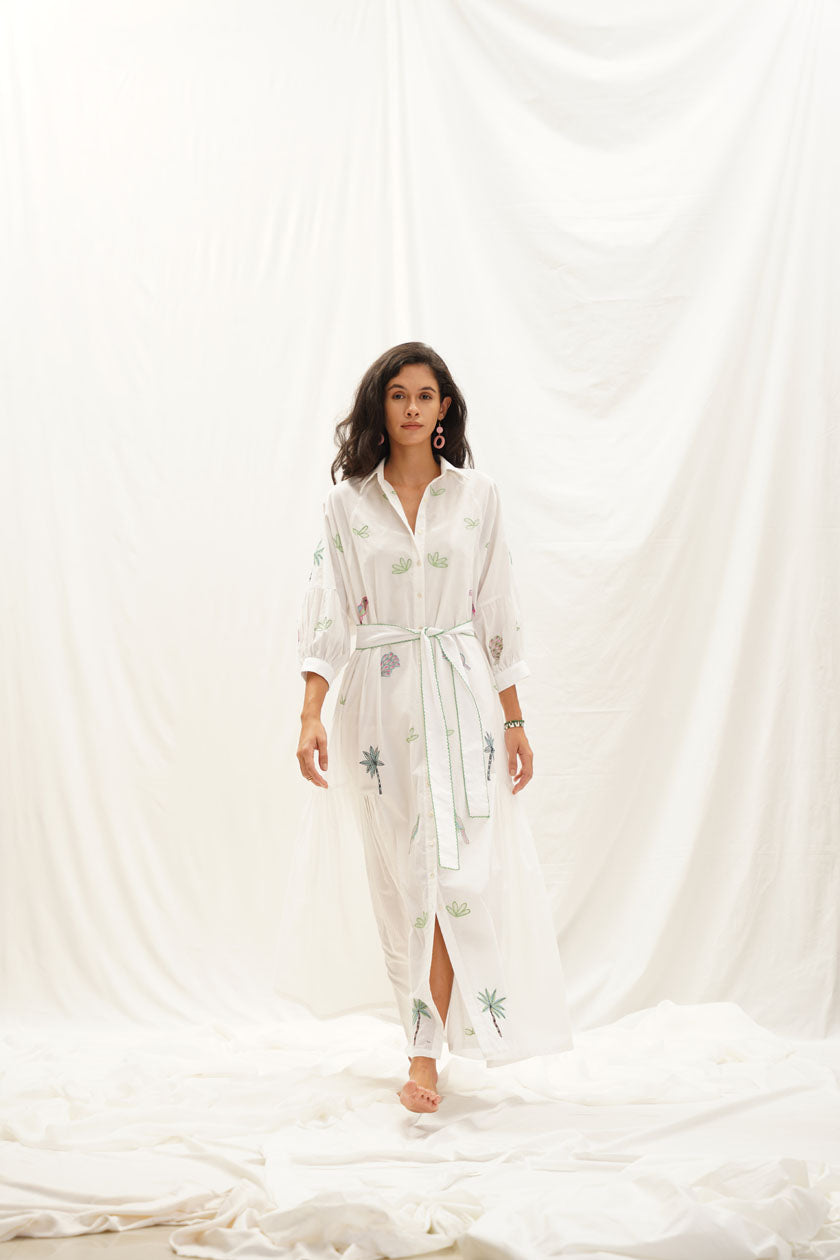 Hawaian White Embroidered Dress
