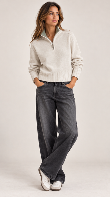 Camilla Cream Wool Zip Sweater