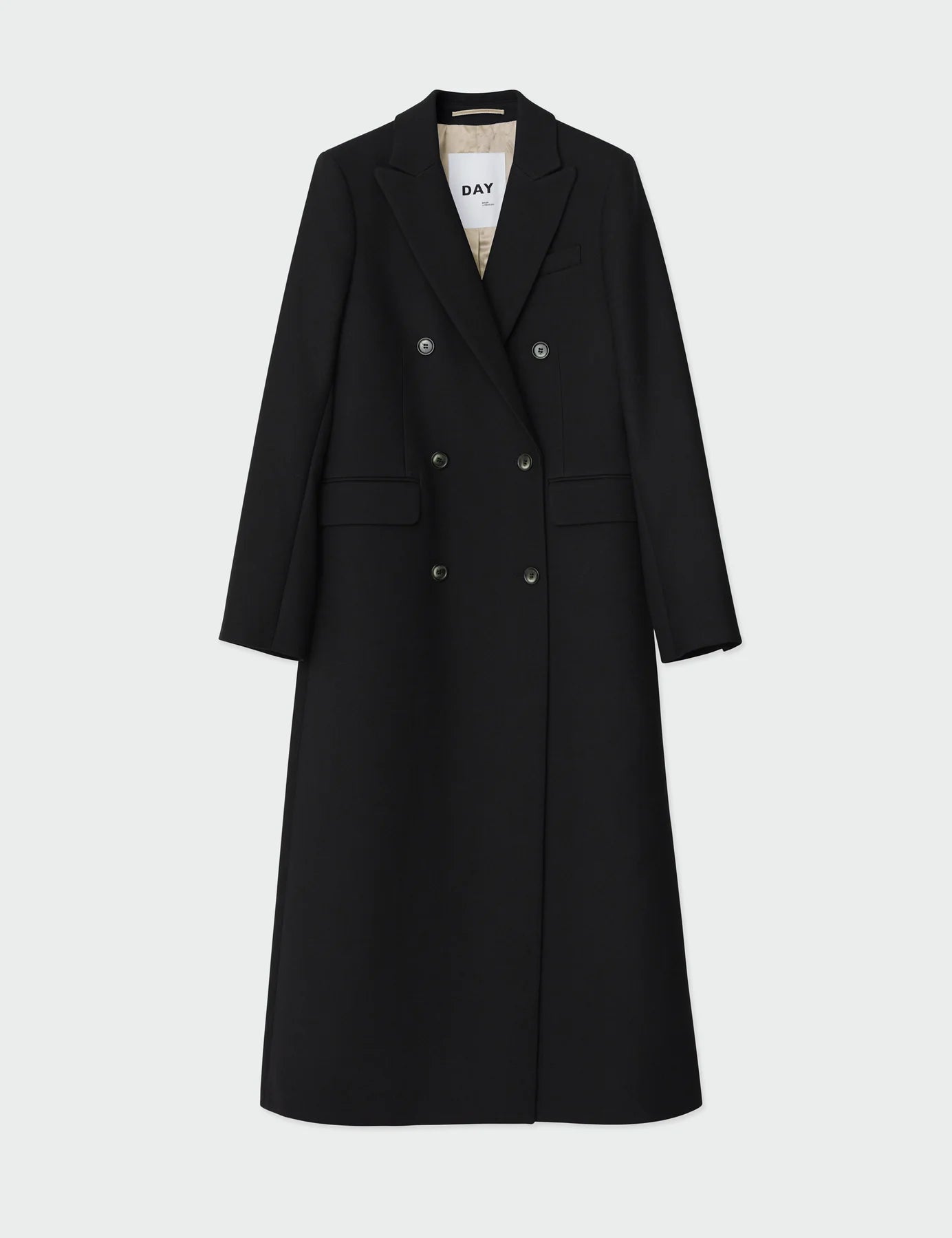 Ebba Black Double Breasted Twill Coat