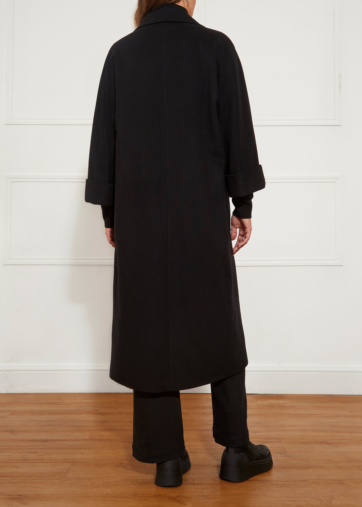 Black Wool Long Open Coat