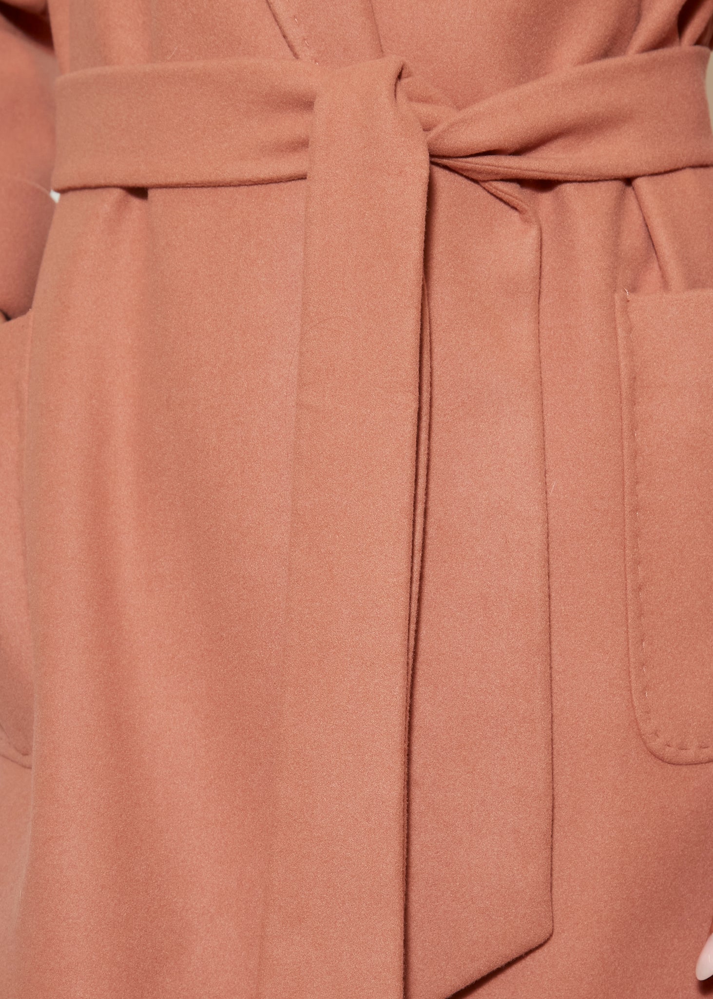 Peach Wool Long Open Coat With Detachable Belt
