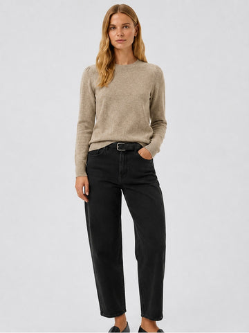 Evina Puff Shoulder Light Camel Cashmere Sweater