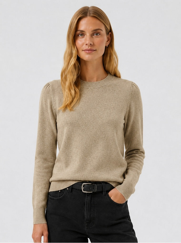 Evina Puff Shoulder Light Camel Cashmere Sweater