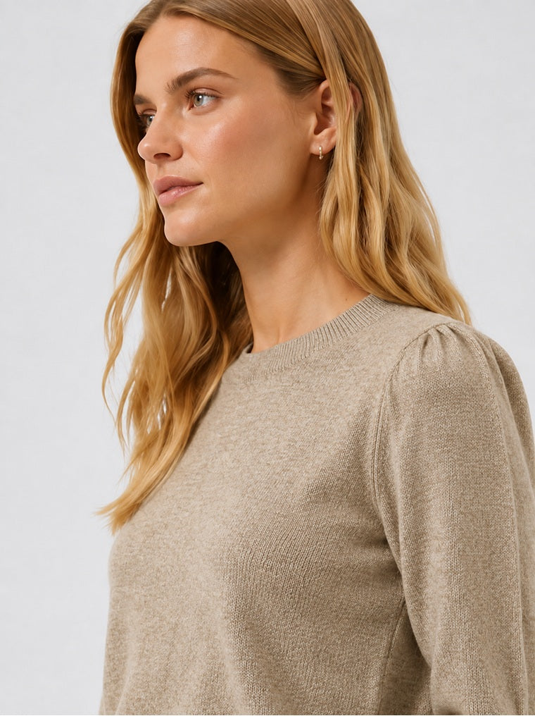 Evina Puff Shoulder Light Camel Cashmere Sweater