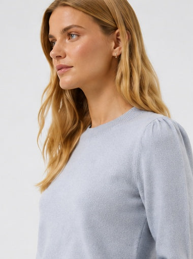 Evina Puff Shoulder Gray Dawn Cashmere Sweater