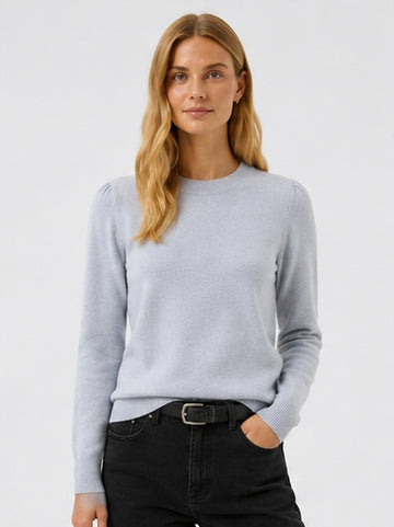 Evina Puff Shoulder Gray Dawn Cashmere Sweater