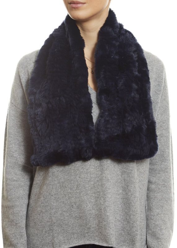 Navy Blue Knitted Rabbit 'Loop' Fur Scarf