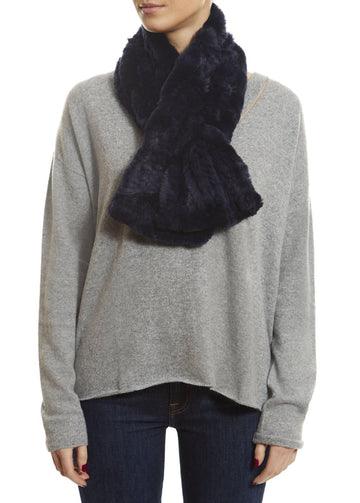 Navy Blue Knitted Rabbit 'Loop' Fur Scarf