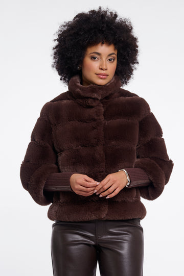 Feline Coffee Bean Faux Fur Jacket