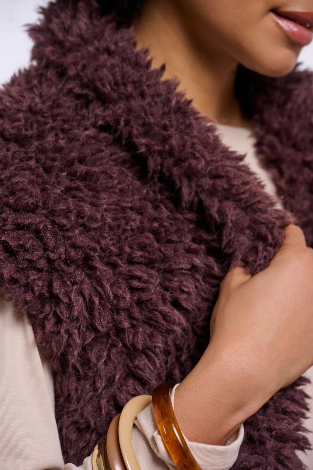 Freya Chocolate Bean Faux Shaggy Gilet