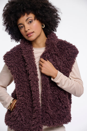 Freya Chocolate Bean Faux Shaggy Gilet
