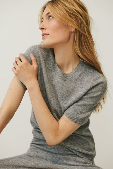 Everlotta Grey Short Sleeve Cashmere Sweater