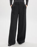 Crisscross grey pinstripe palazzo trousers by HIGH |Material : 40% cotton, 25% polyester, 20% Wool, 10% Acrylic, 5% other fibres | Dry Clean