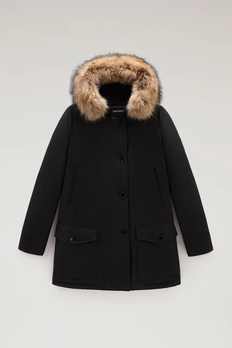 Black Arctic Parka in Ramar Cloth with Four Pockets and Detachable Fur