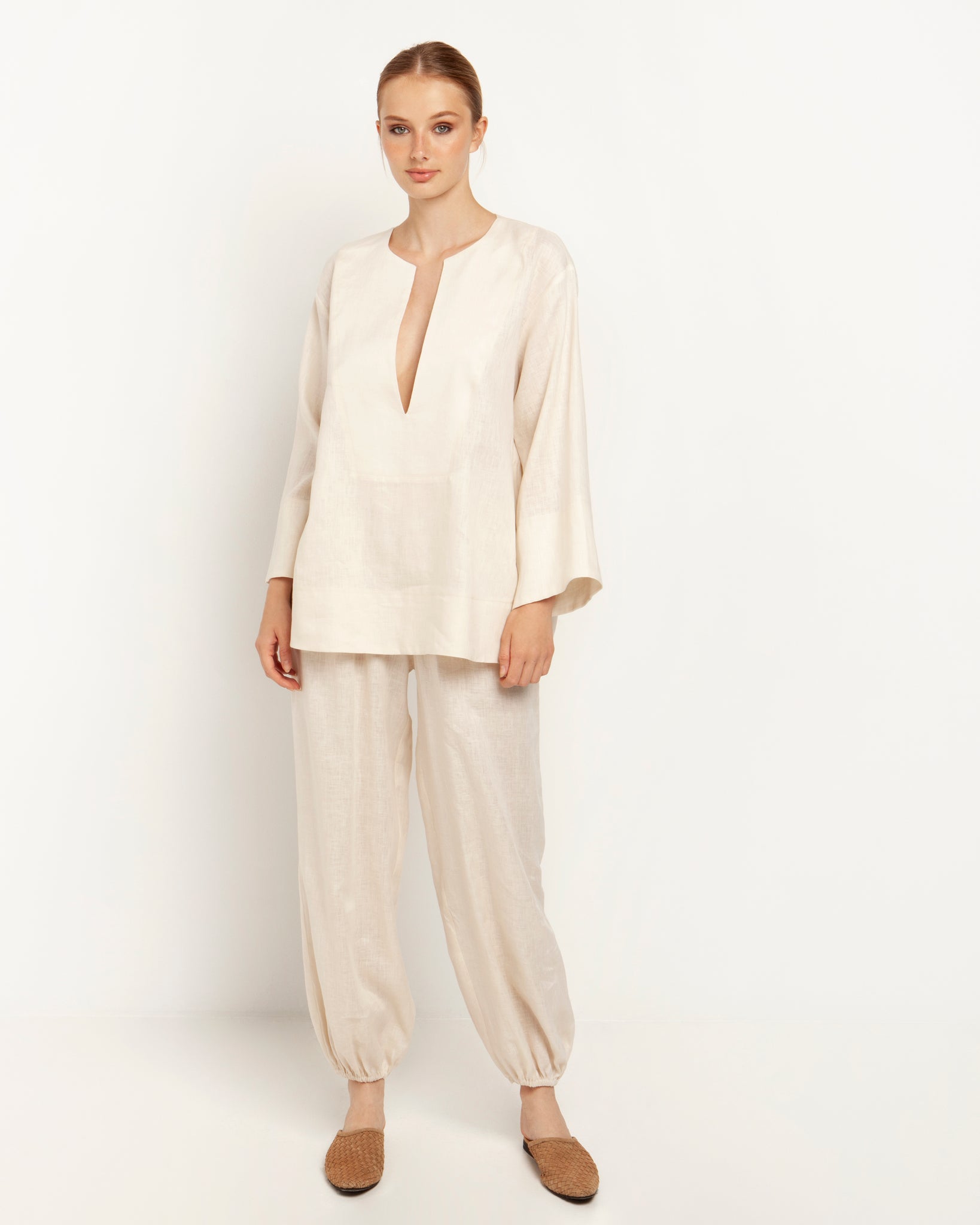 Beige Cargo Linen Trousers