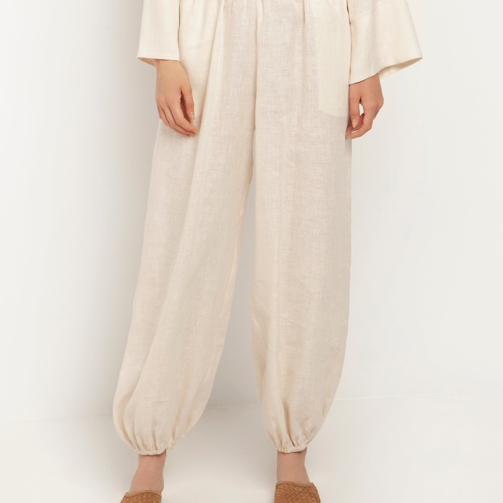 Beige Cargo Linen Trousers