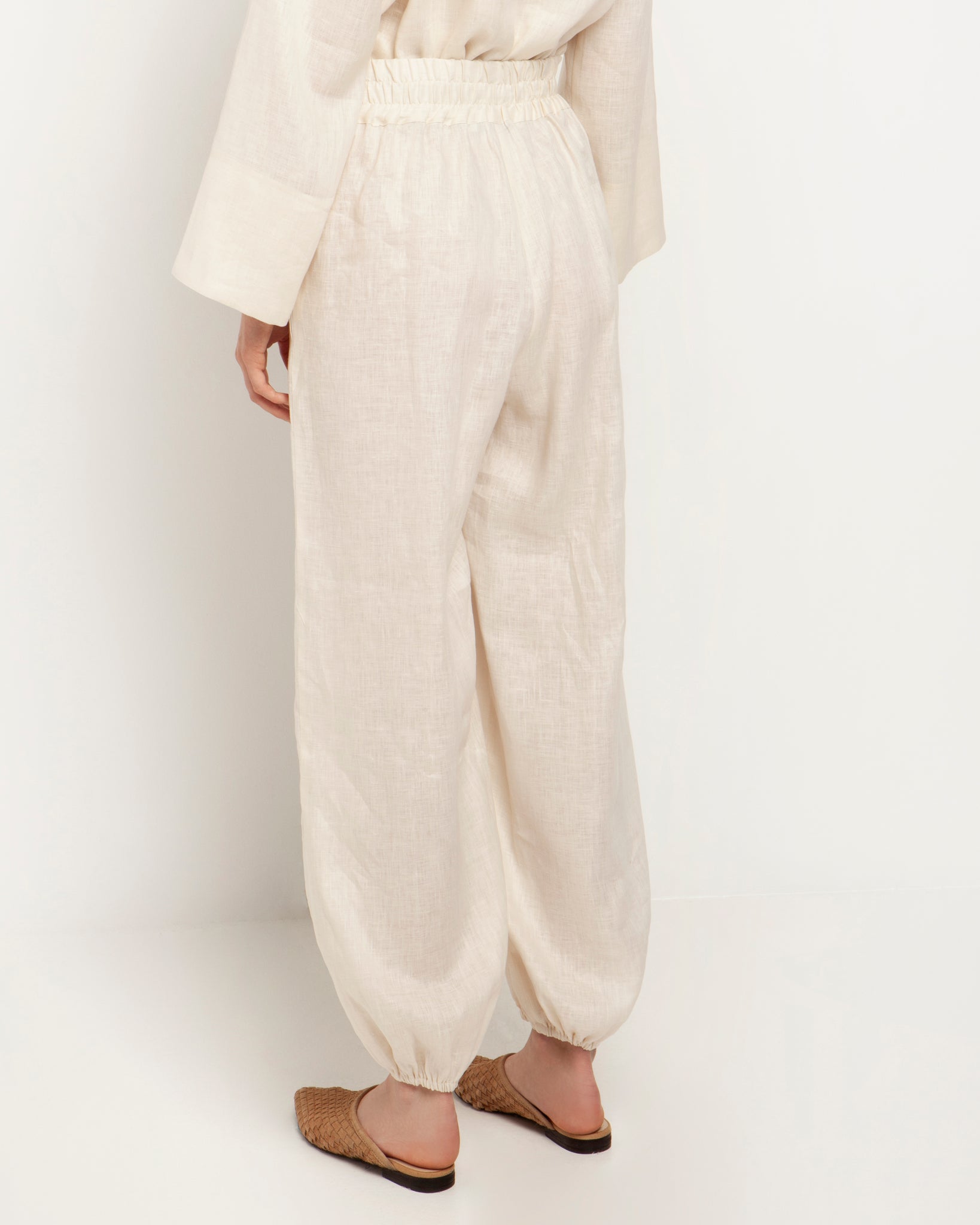 Beige Cargo Linen Trousers