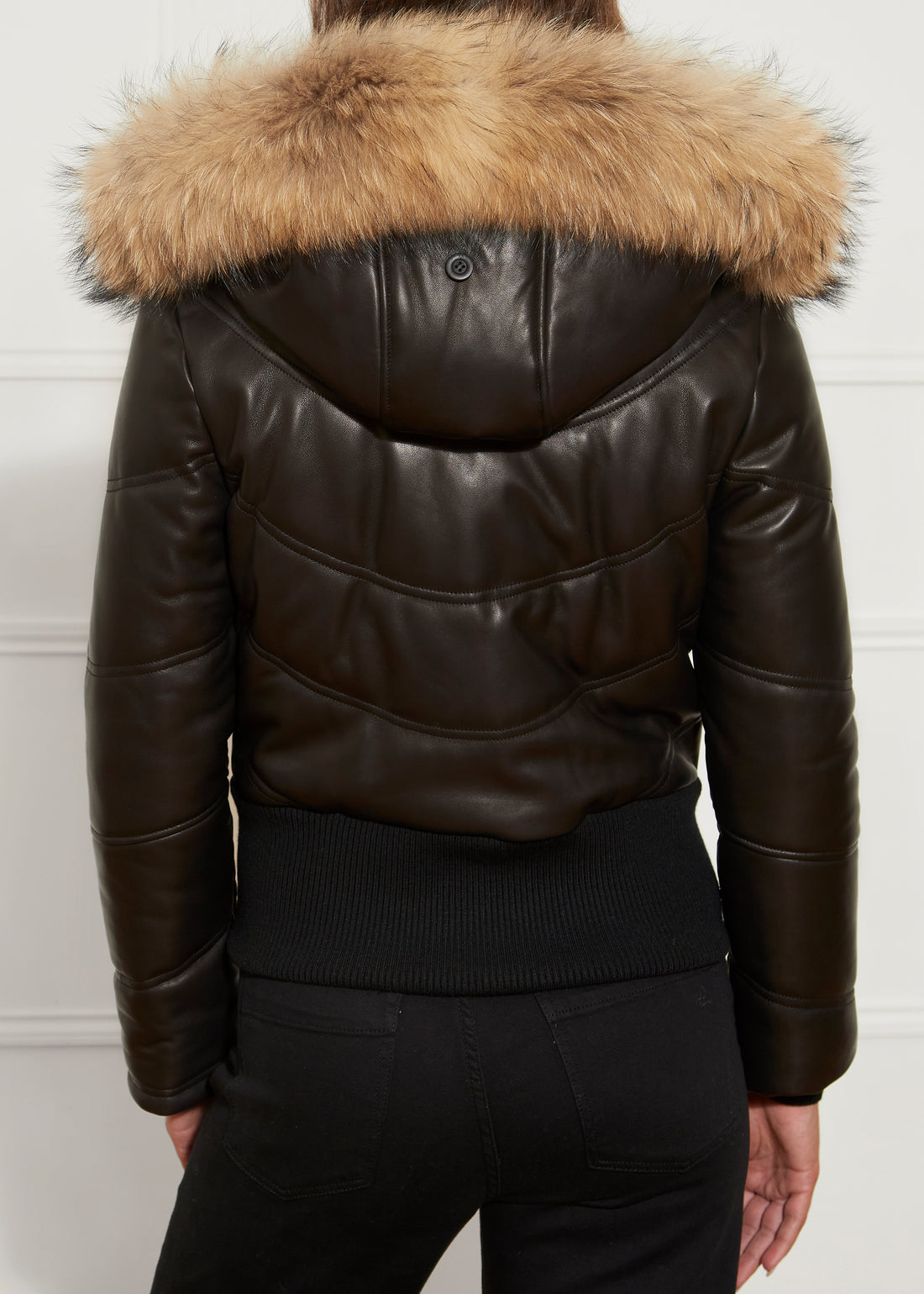 Black Leather Bomber With Fur Trim