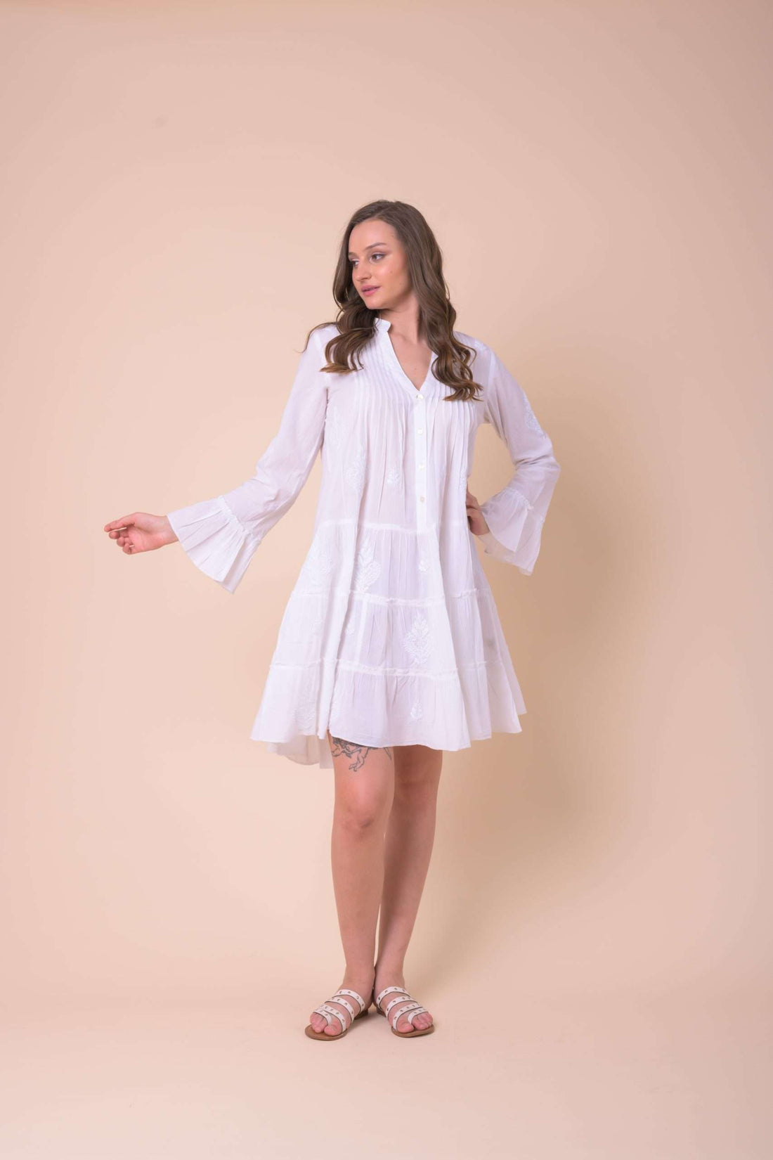 Lobester White Short Embroidered Detail Dress