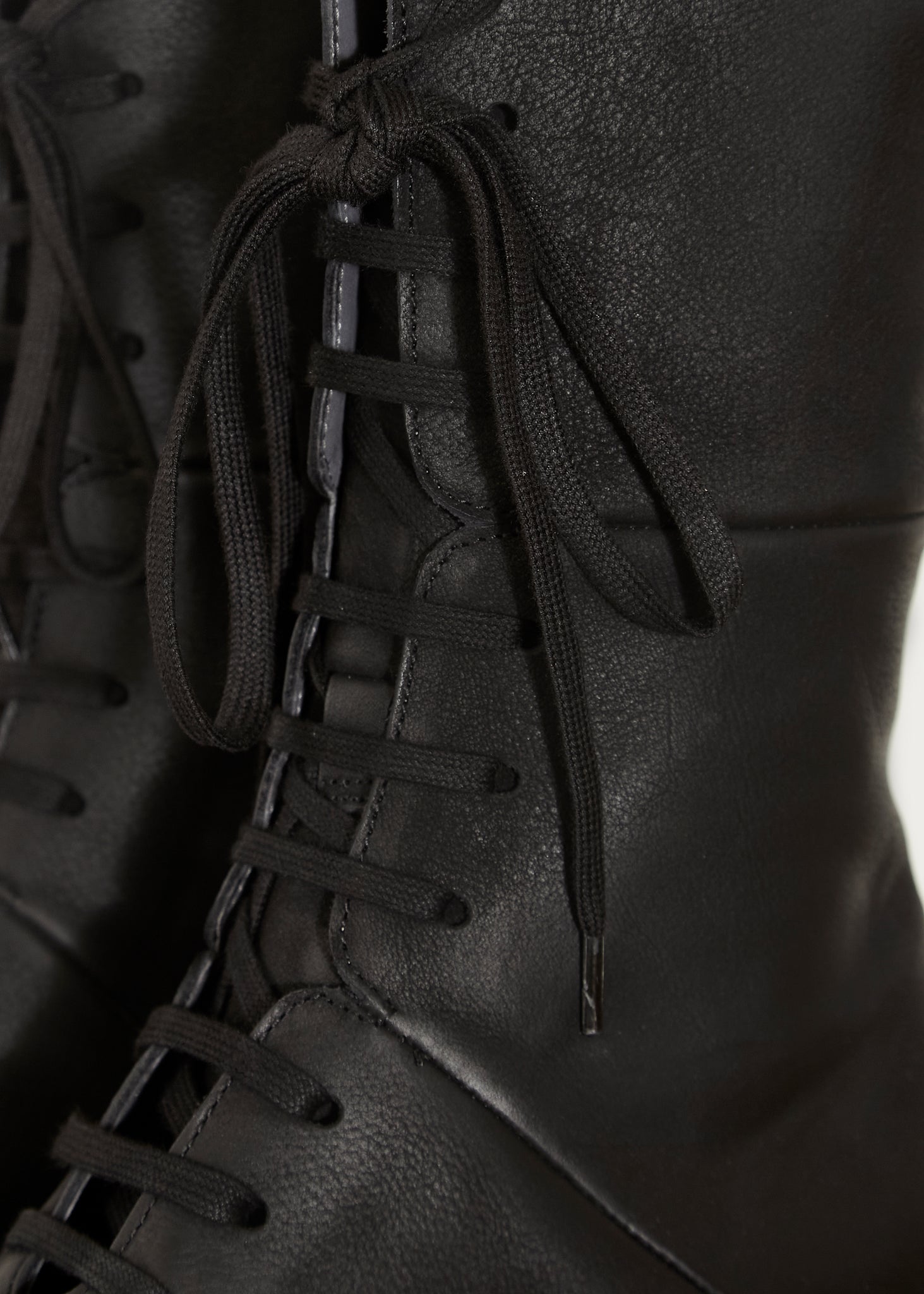 Black Leather Lace Up Mid Calf Boots