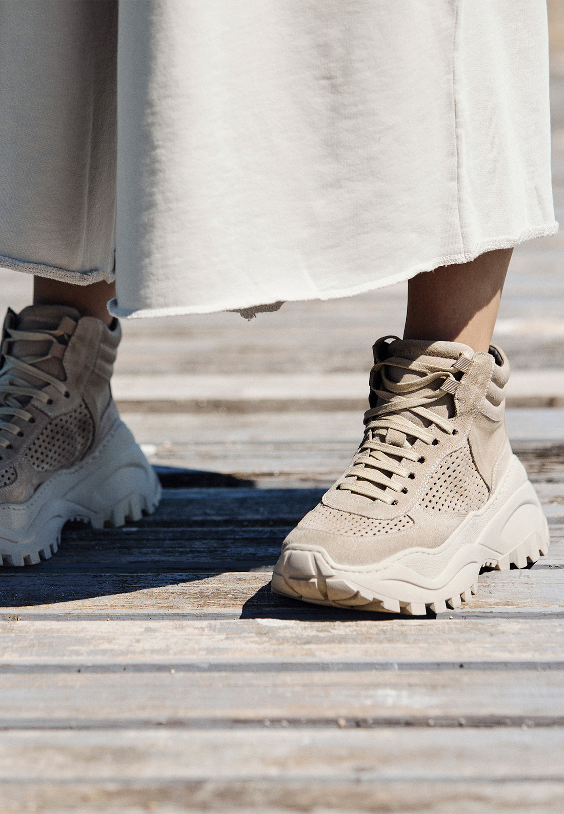 Beige suede trainer boot