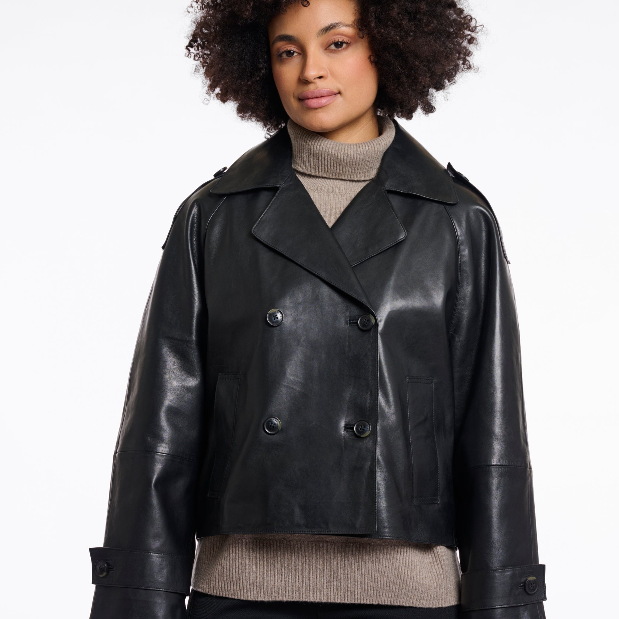 Lotte double breasted leather jacket in Black