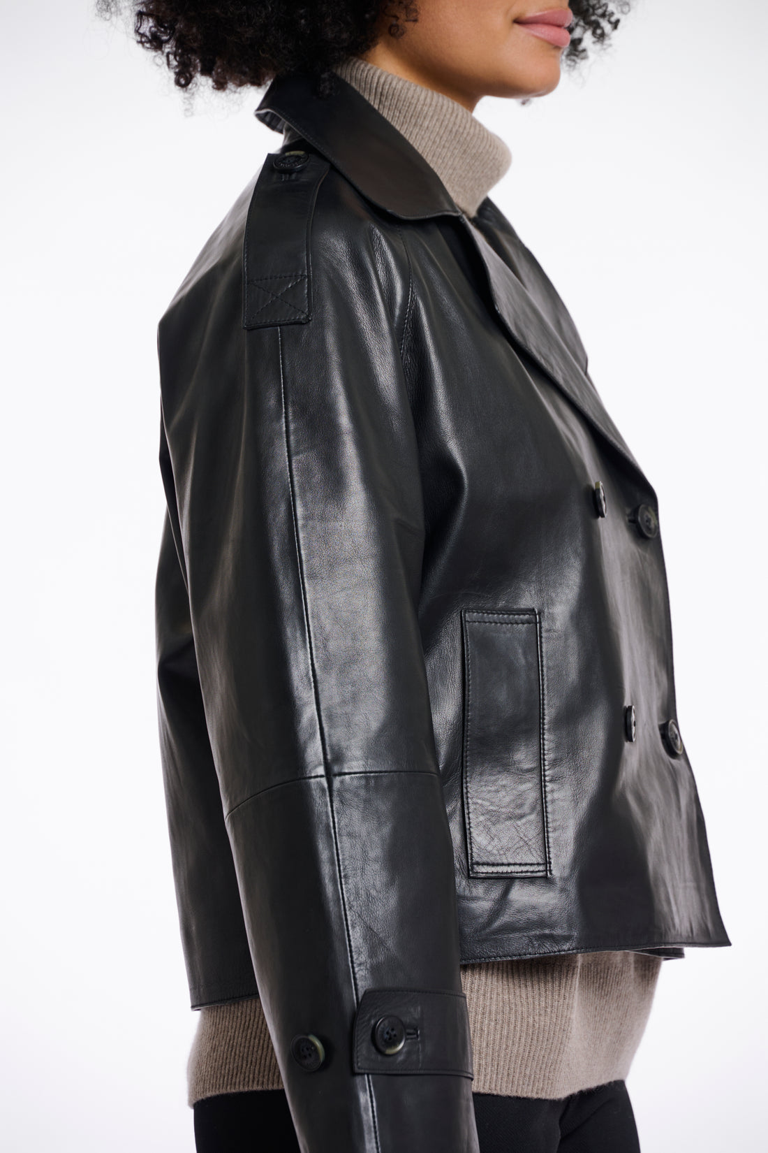 Lotte double breasted leather jacket in Black
