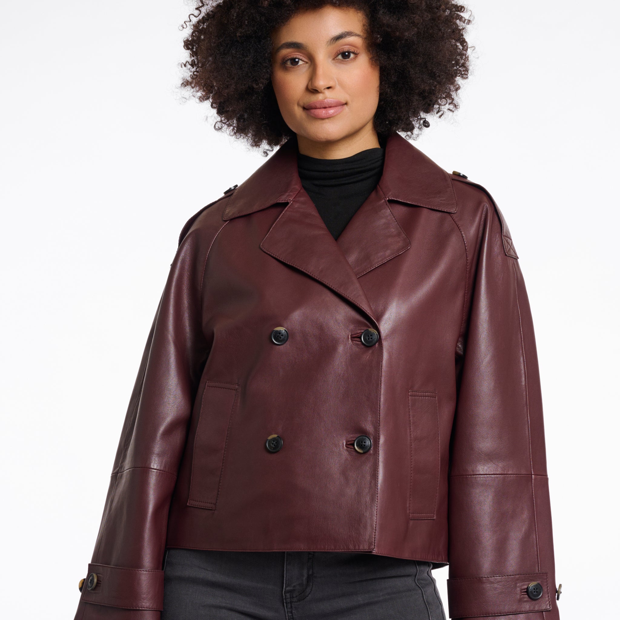 Lotte double breasted leather jacket in Chocolate Bean