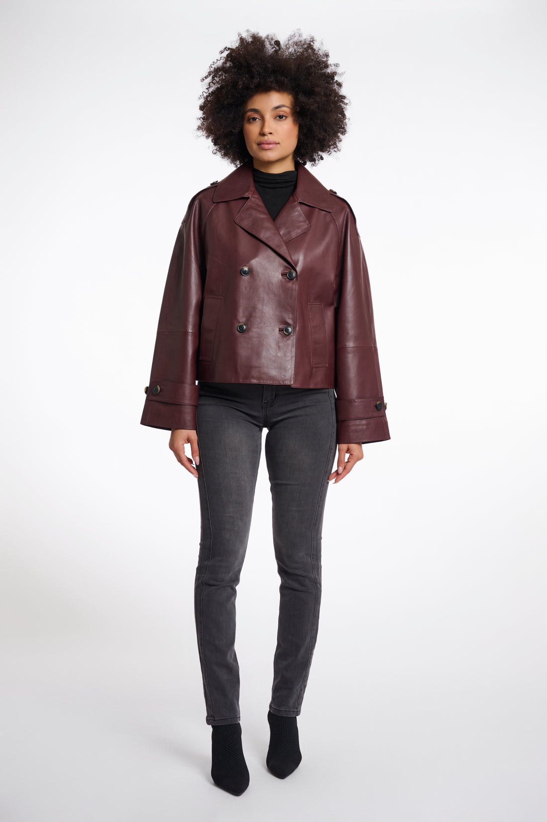 Lotte double breasted leather jacket in Chocolate Bean