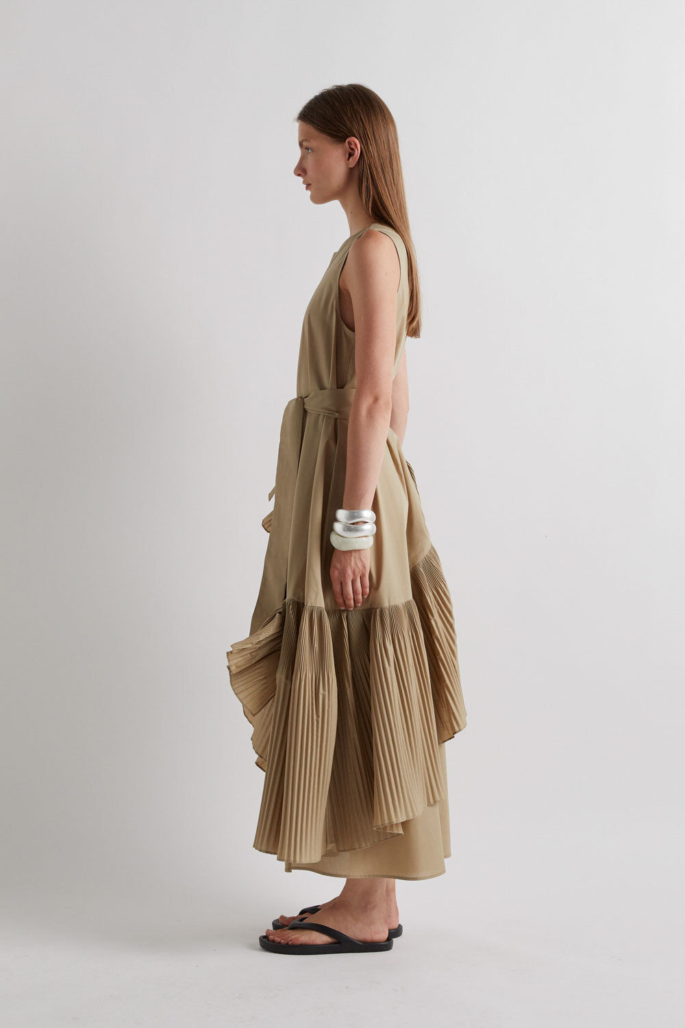 Taos Taupe Pleated Sleeveless Dress
