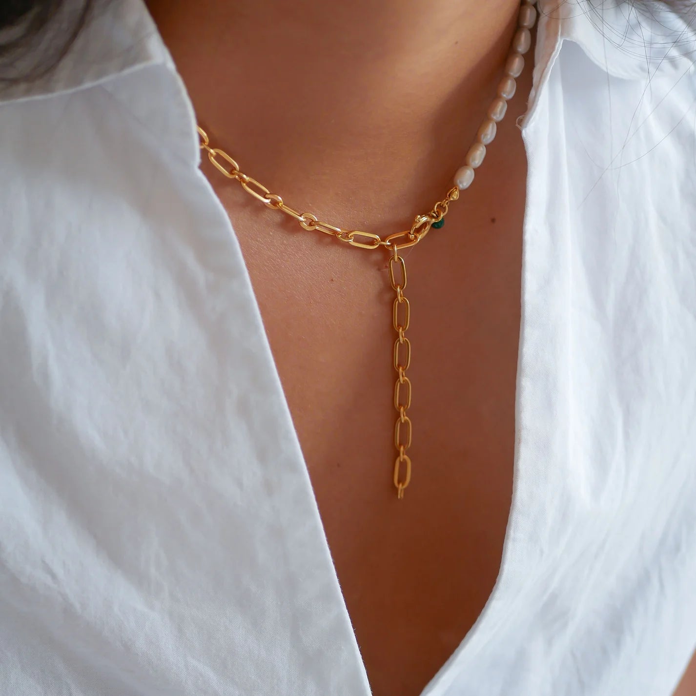 'Isla' Half Half Pearl 18K Gold-plated Necklace