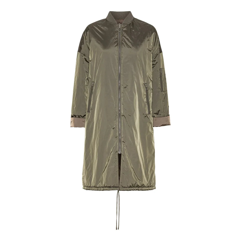 Nita Long Reversible Bomber Jacket Khaki/Beige