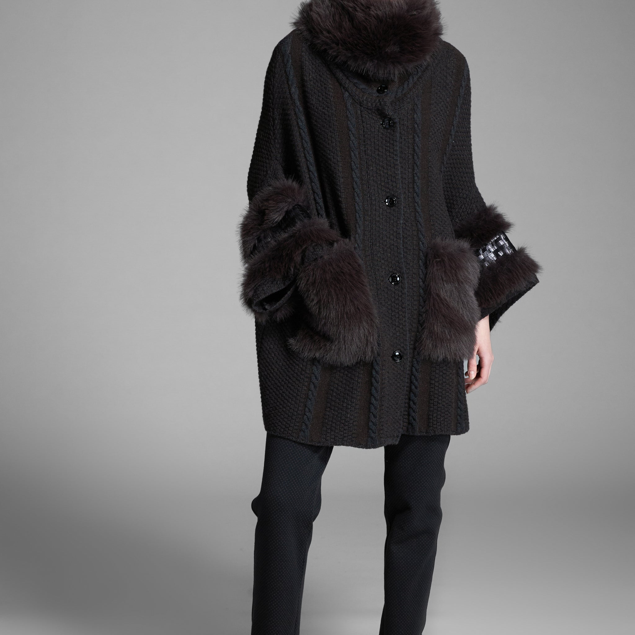 Brown Knit Cardigan Poncho
