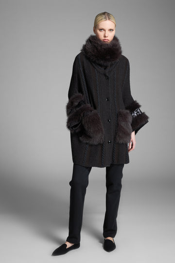 Brown Knit Cardigan Poncho