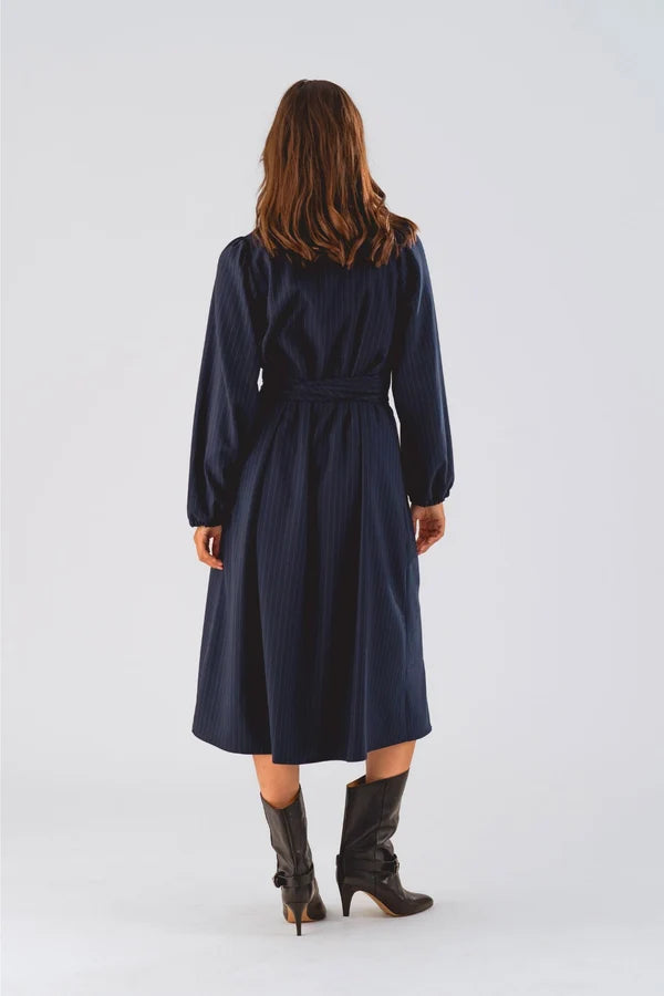 Paris Dark Navy Pinstripe Midi Dress