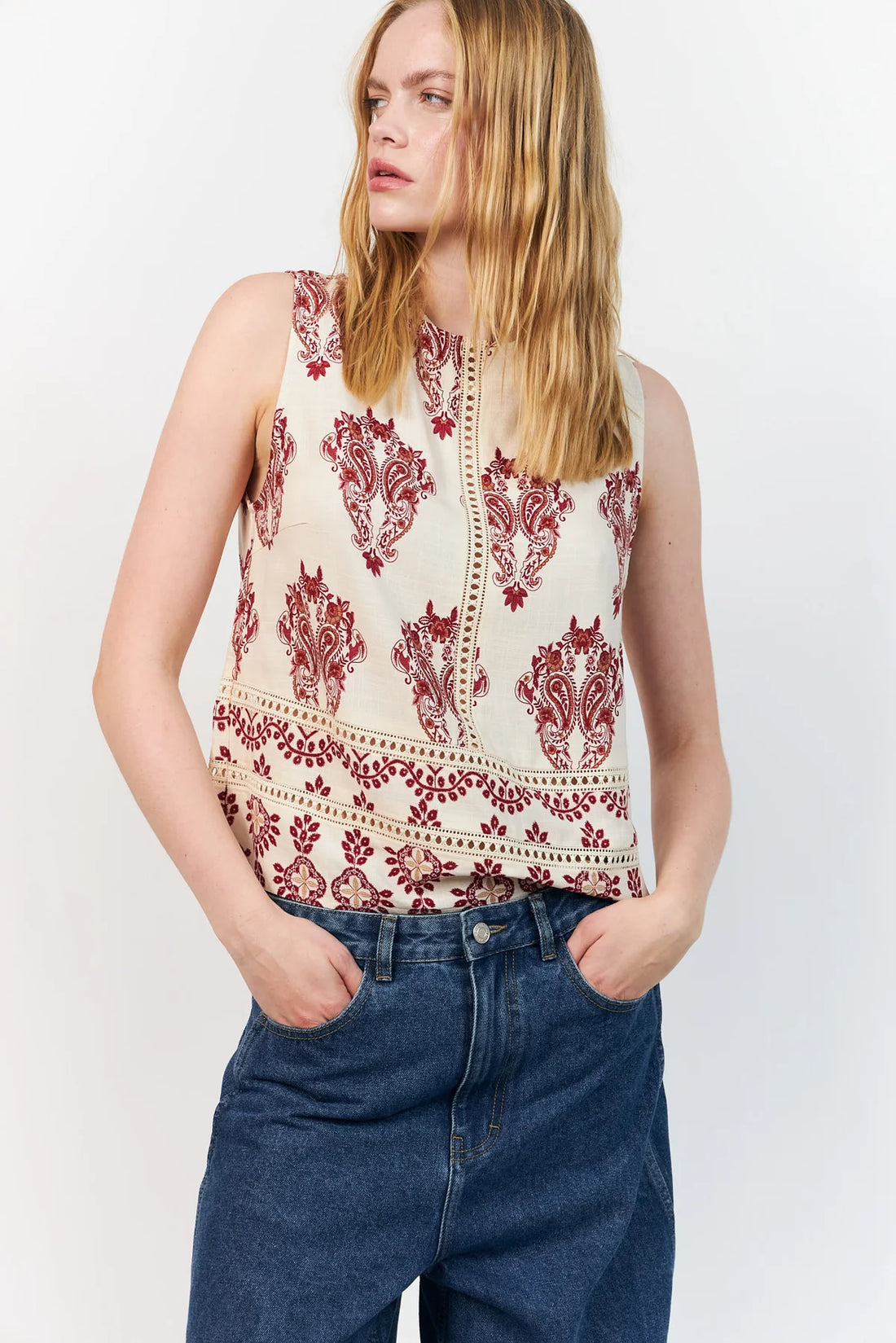 Pia Creme Print Top