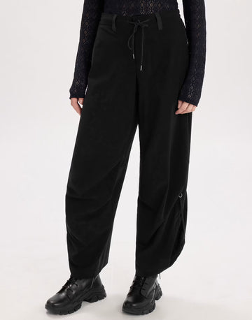Outgoing Parachute Black Tech Matte Pants | HIGH Couture
