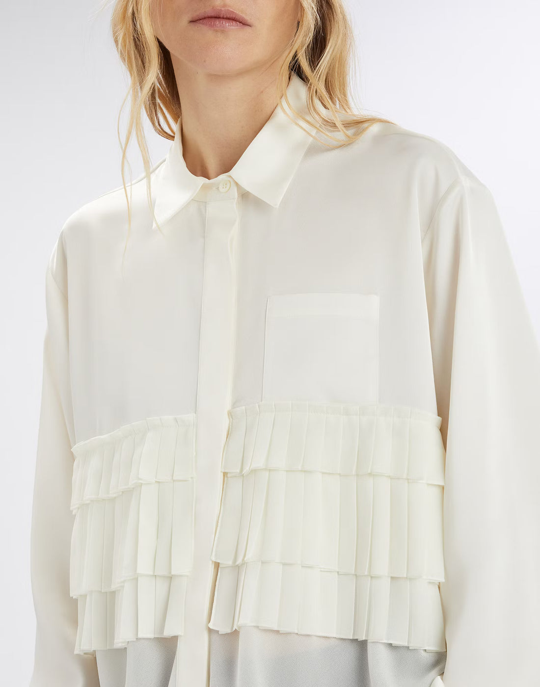 Meryl White Pleated Ruffled Shirt