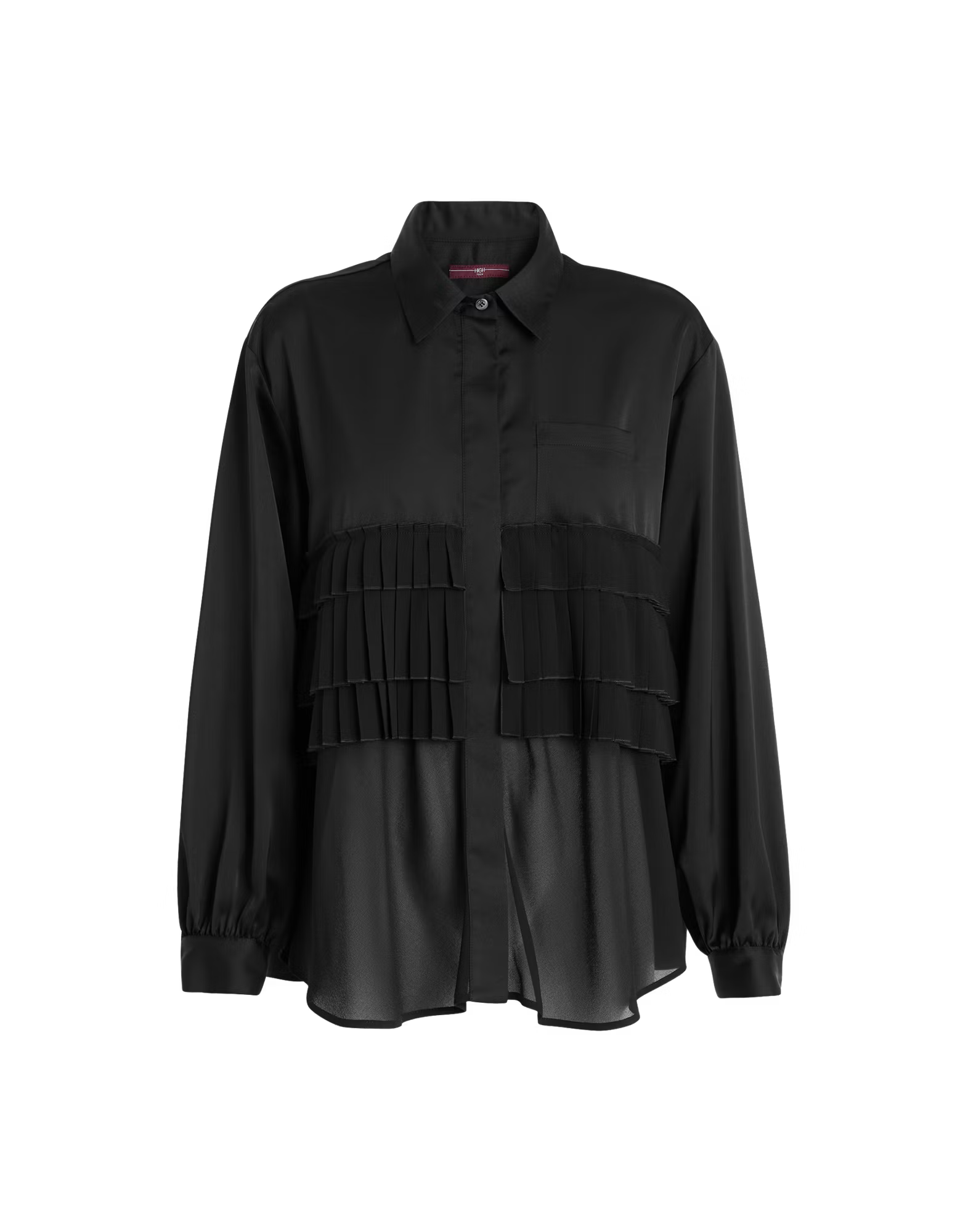 Meryl Black Pleated Ruffled Shirt