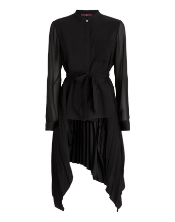 Sonnet Black satin shirt with pleated back