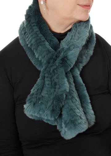 Teal Knitted Rex Rabbit 'Loop' Fur Scarf