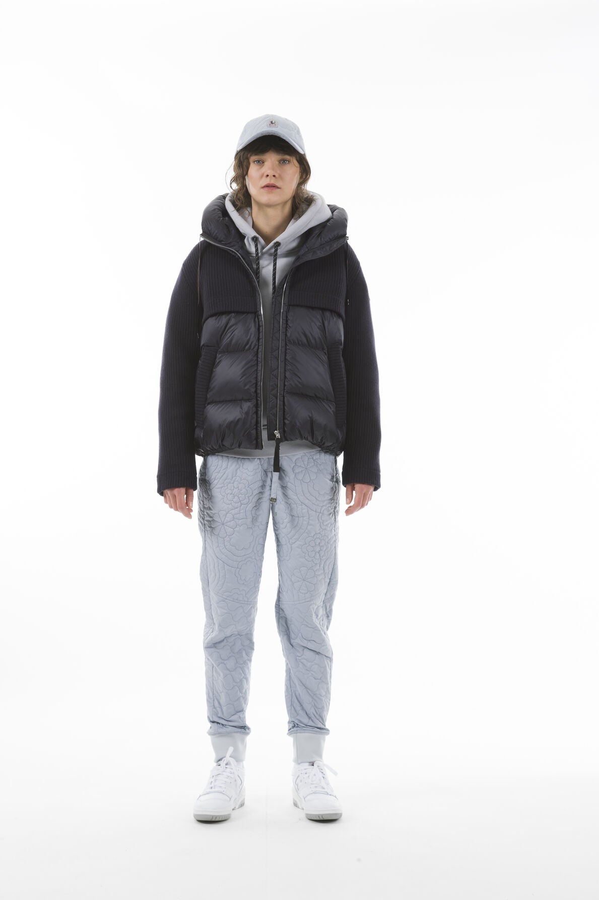 Sina Navy Puffer Jacket With Knit Contrast