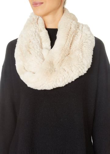 Cream Real Rex Rabbit Fur Twisted Single Snood