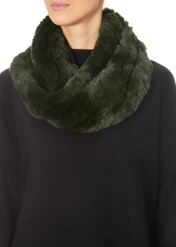 Dark Green Rex Rabbit Fur Twisted Single Snood