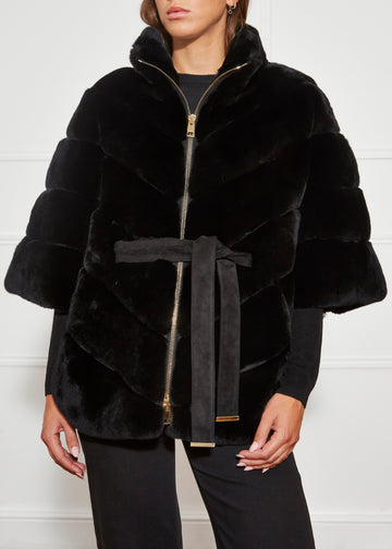 Black Rex Rabbit Cape Coat