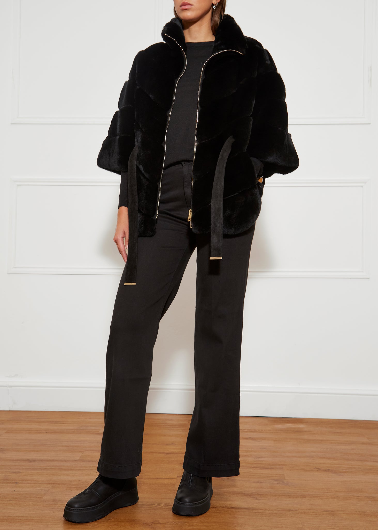 Black Rex Rabbit Cape Coat