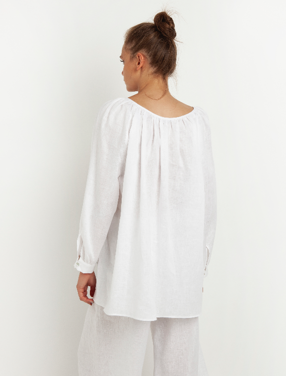 White Long Sleeve Linen Blouse